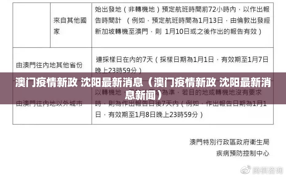 澳门疫情新政 沈阳最新消息（澳门疫情新政 沈阳最新消息新闻）