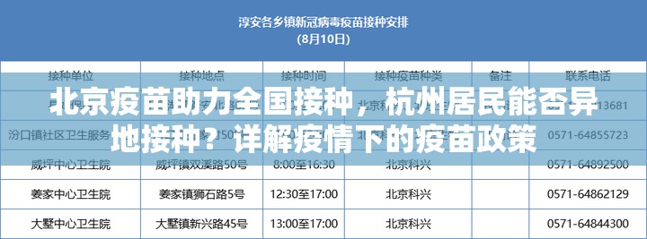 北京疫苗助力全国接种，杭州居民能否异地接种？详解疫情下的疫苗政策