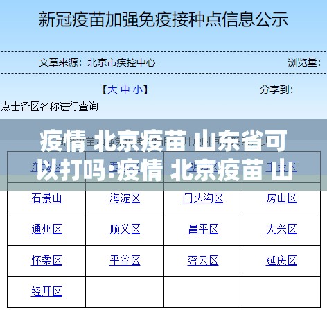 疫情 北京疫苗 山东省可以打吗:疫情 北京疫苗 山东省可以打吗现在