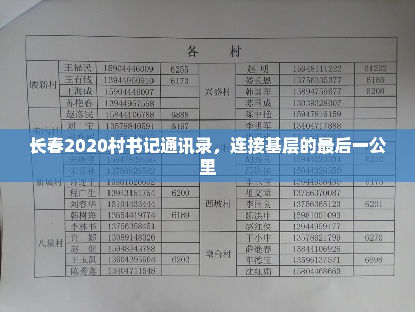 长春2020村书记通讯录，连接基层的最后一公里