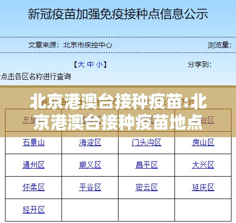 北京港澳台接种疫苗:北京港澳台接种疫苗地点