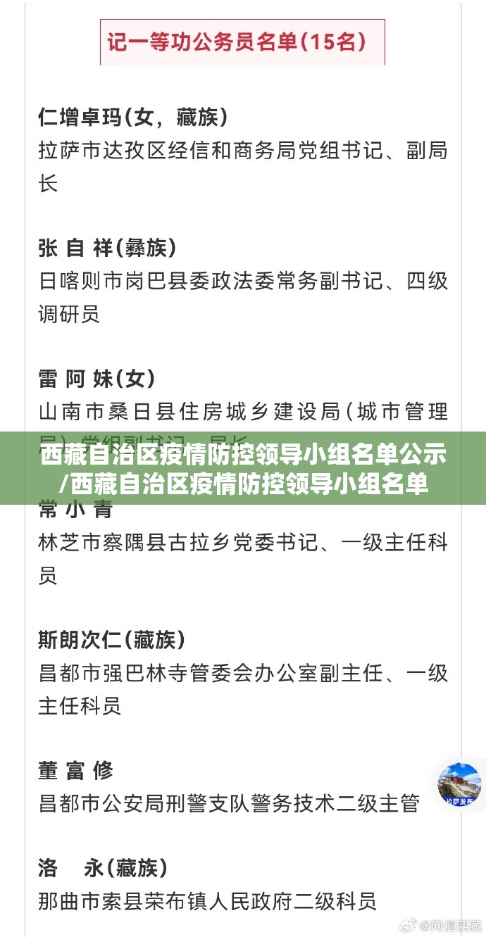 西藏自治区疫情防控领导小组名单公示/西藏自治区疫情防控领导小组名单