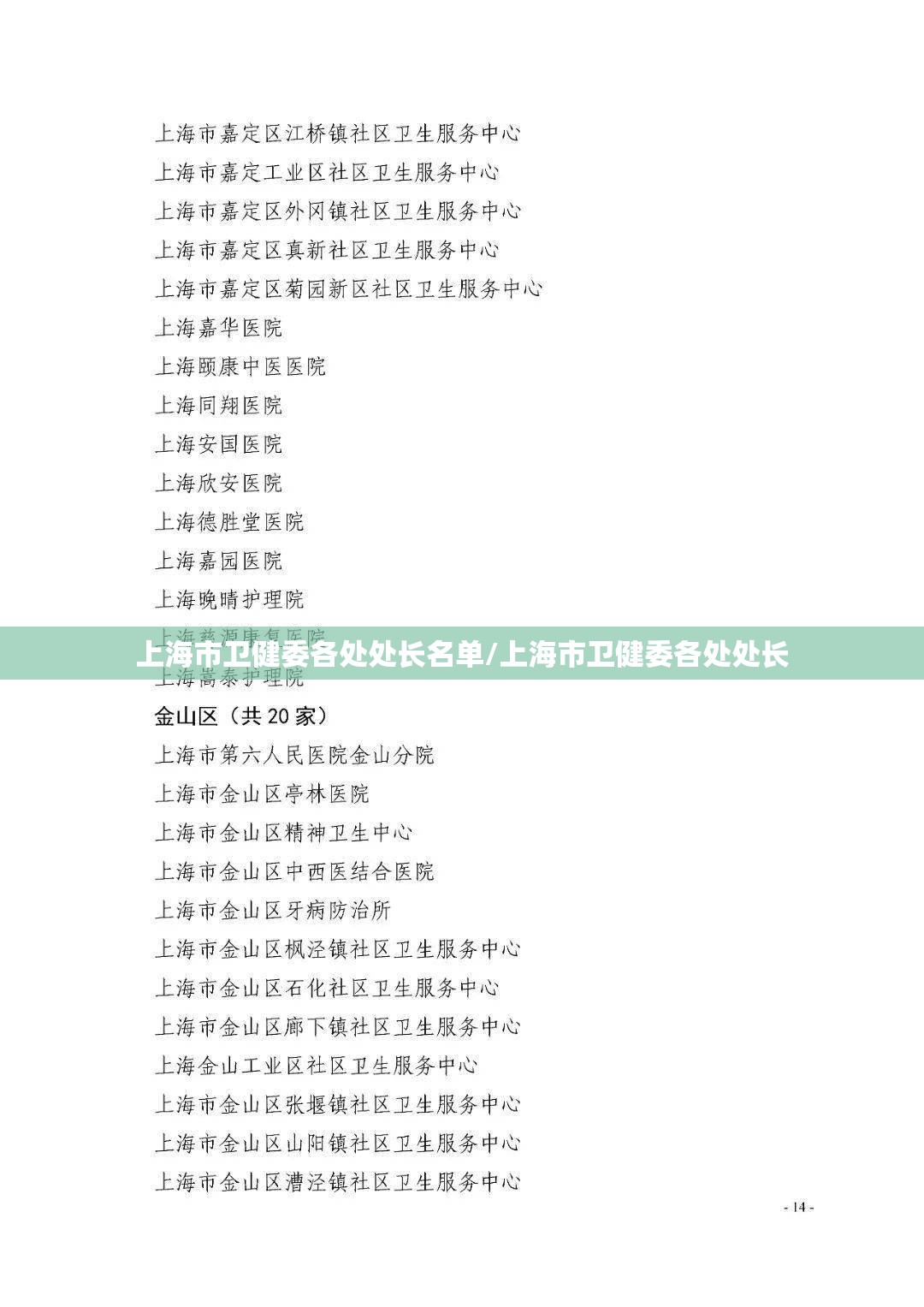 上海市卫健委各处处长名单/上海市卫健委各处处长