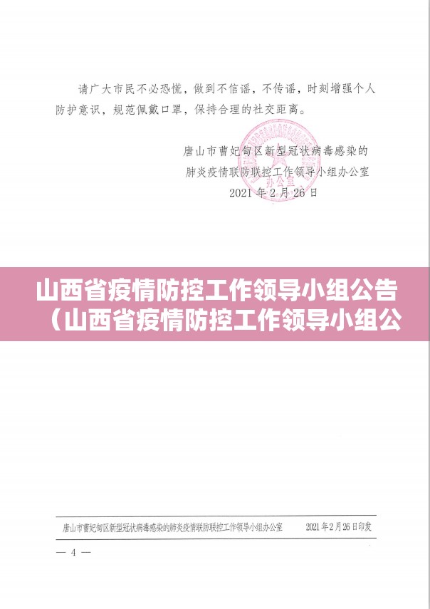 山西省疫情防控工作领导小组公告（山西省疫情防控工作领导小组公告名单）