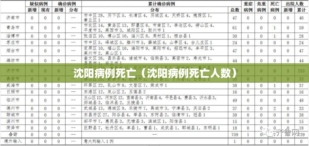 沈阳病例死亡（沈阳病例死亡人数）