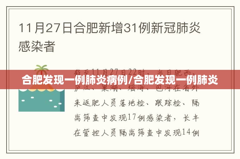 合肥发现一例肺炎病例/合肥发现一例肺炎
