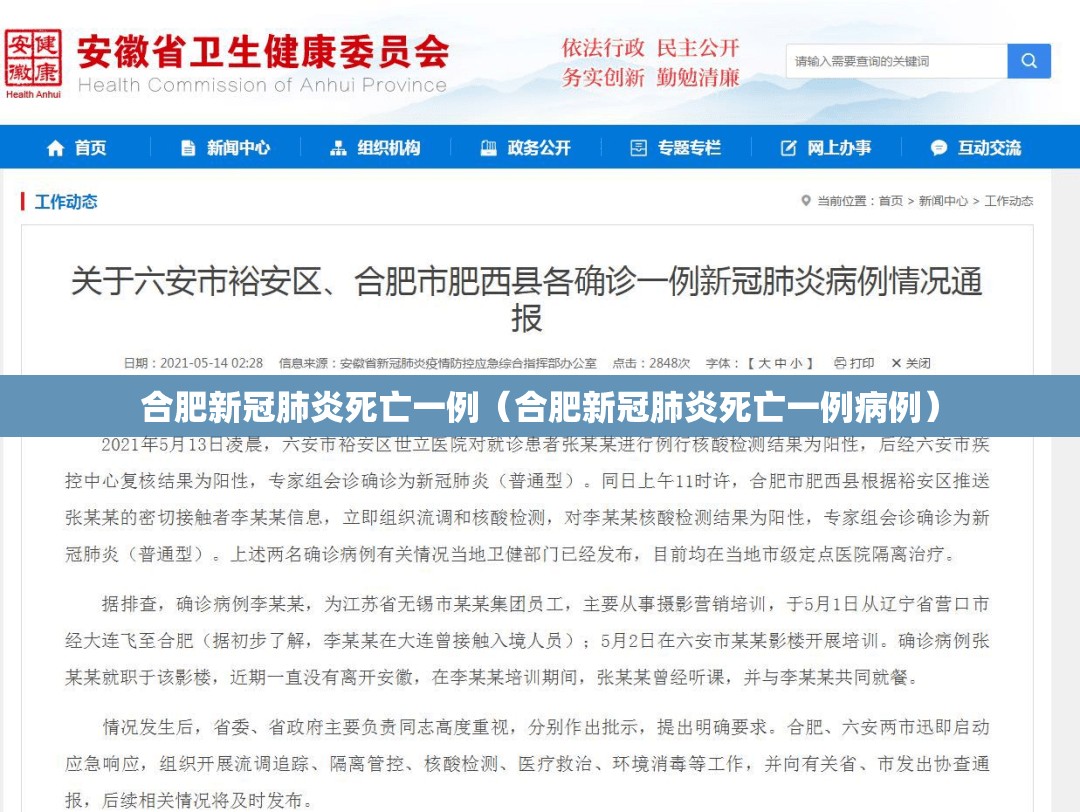 合肥新冠肺炎死亡一例（合肥新冠肺炎死亡一例病例）