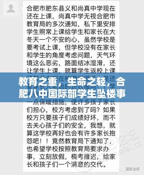 教育之重，生命之轻，合肥八中国际部学生坠楼事件的深层反思