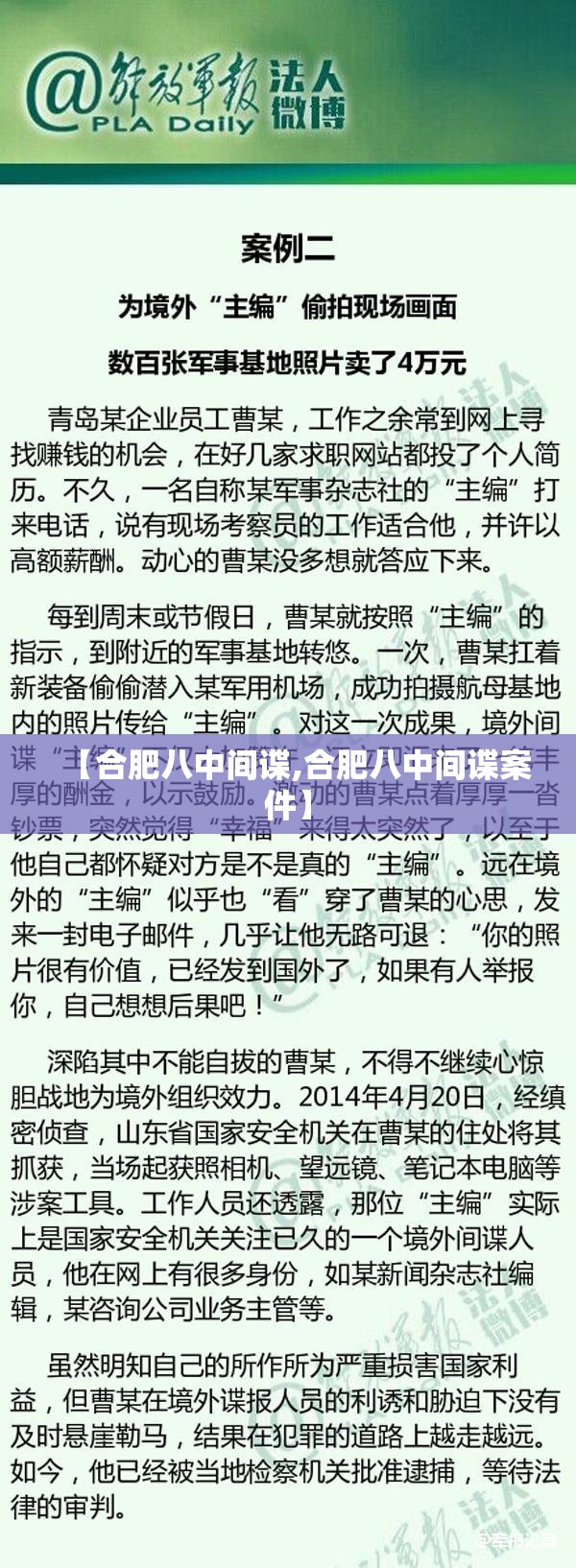 【合肥八中间谍,合肥八中间谍案件】