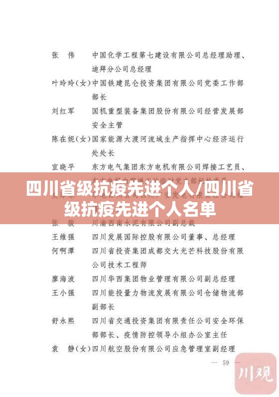 四川省级抗疫先进个人/四川省级抗疫先进个人名单