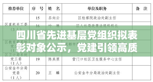 四川省先进基层党组织拟表彰对象公示，党建引领高质量发展新篇章